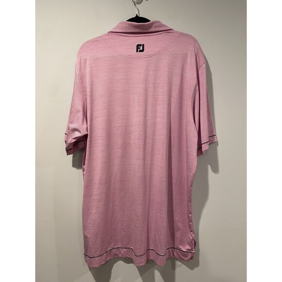 FootJoy FJ Golf Polo Mens Large Pink Short Sleeve Striped Shirt Golf Course Logo - Picture 2 of 6